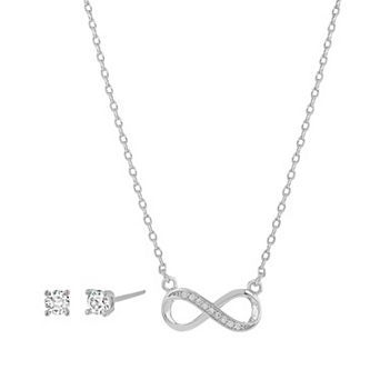 Paige Harper Fine Silver Infinity Necklace & Cubic Zirconia Stud Earring Set
