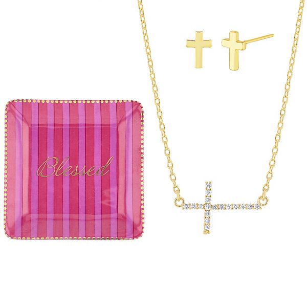 Paige Harper 14k Gold Flash Plated Cubic Zirconia Sideways Cross