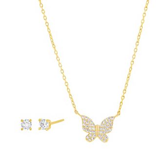 Paige Harper Fine Silver Butterfly Necklace & Cubic Zirconia Stud Earring Set