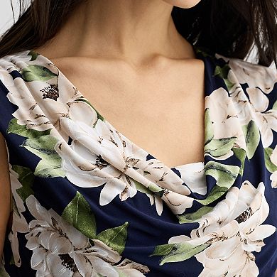 Women's Studio Connection Printed Cap Sleeve Drape Neck Midi Dress