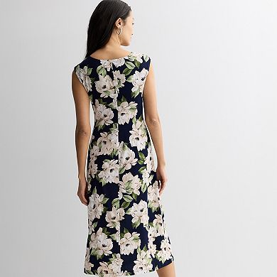 Women's Studio Connection Printed Cap Sleeve Drape Neck Midi Dress