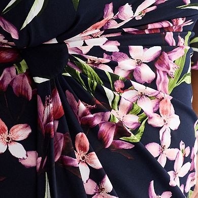 Plus Size Studio Connection Printed Chiffon Bell Sleeve Faux Wrap Dress