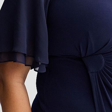 Plus Size Studio Connection Short Double Chiffon Flutter Sleeve Side Drape Faux Wrap Dress