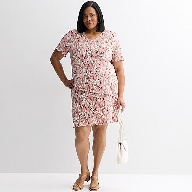 Plus Size Studio Connection Short Sleeve Pleated Dress