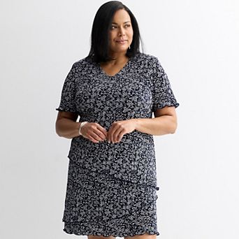 Plus Size Studio Connection Short Sleeve Pleated Dress