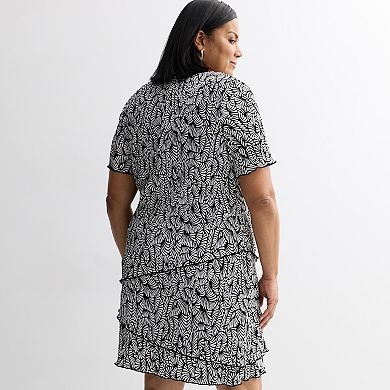 Plus Size Studio Connection Short Sleeve V-Neck Tiered Dress