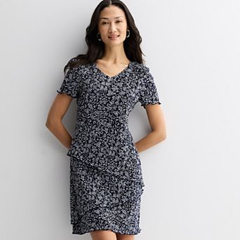 Petite Studio Connection Short Sleeve V-Neck Tiered Skirt Dress