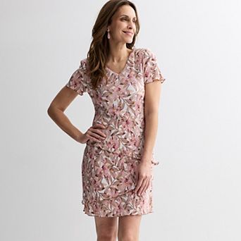 Petite Studio Connection Short Sleeve V-Neck Tiered Skirt Dress