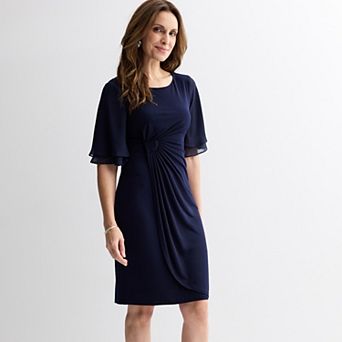 Petite Studio Connection Side Drape Faux Wrap Skirt with Double Chiffon Flutter Sleeves