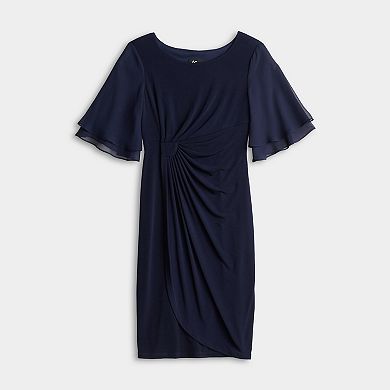 Petite Studio Connection Side Drape Faux Wrap Skirt with Double Chiffon Flutter Sleeves