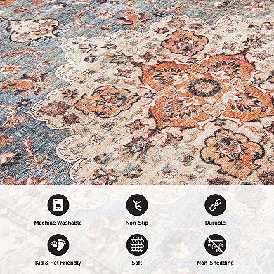 World Rug Gallery Traditional Distressed Washable Non-Slip Rug