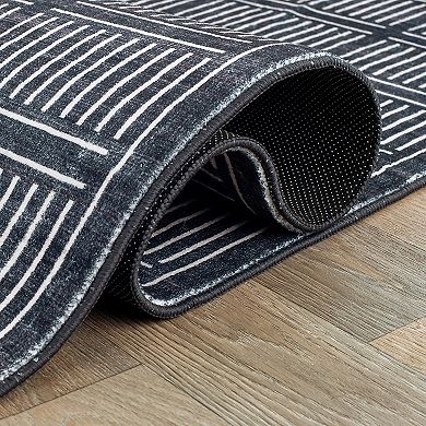 World Rug Gallery Bohemian Stripe Lines Washable Non-Slip Rug