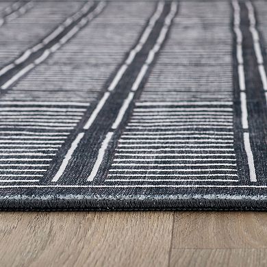 World Rug Gallery Bohemian Stripe Lines Washable Non-Slip Rug