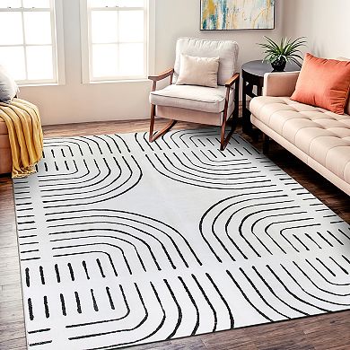 World Rug Gallery Bohemian Lines Washable Non-Slip Rug
