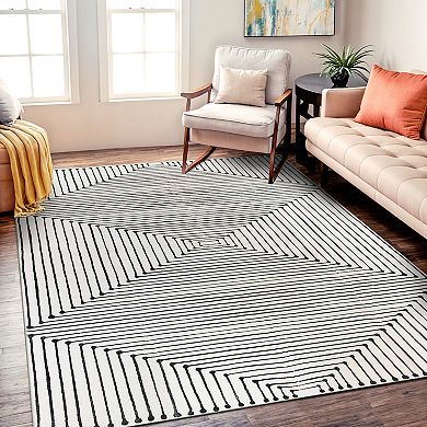 World Rug Gallery Bohemian Stripes Washable Non-Slip Rug
