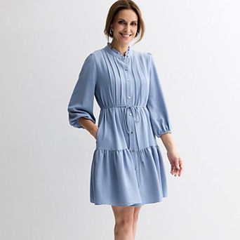Women's Donna Ricco Long Sleeve Ruffle Neck Short Dress