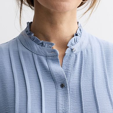 Women's Donna Ricco Long Sleeve Ruffle Neck Short Dress