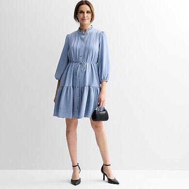 Women's Donna Ricco Long Sleeve Ruffle Neck Short Dress