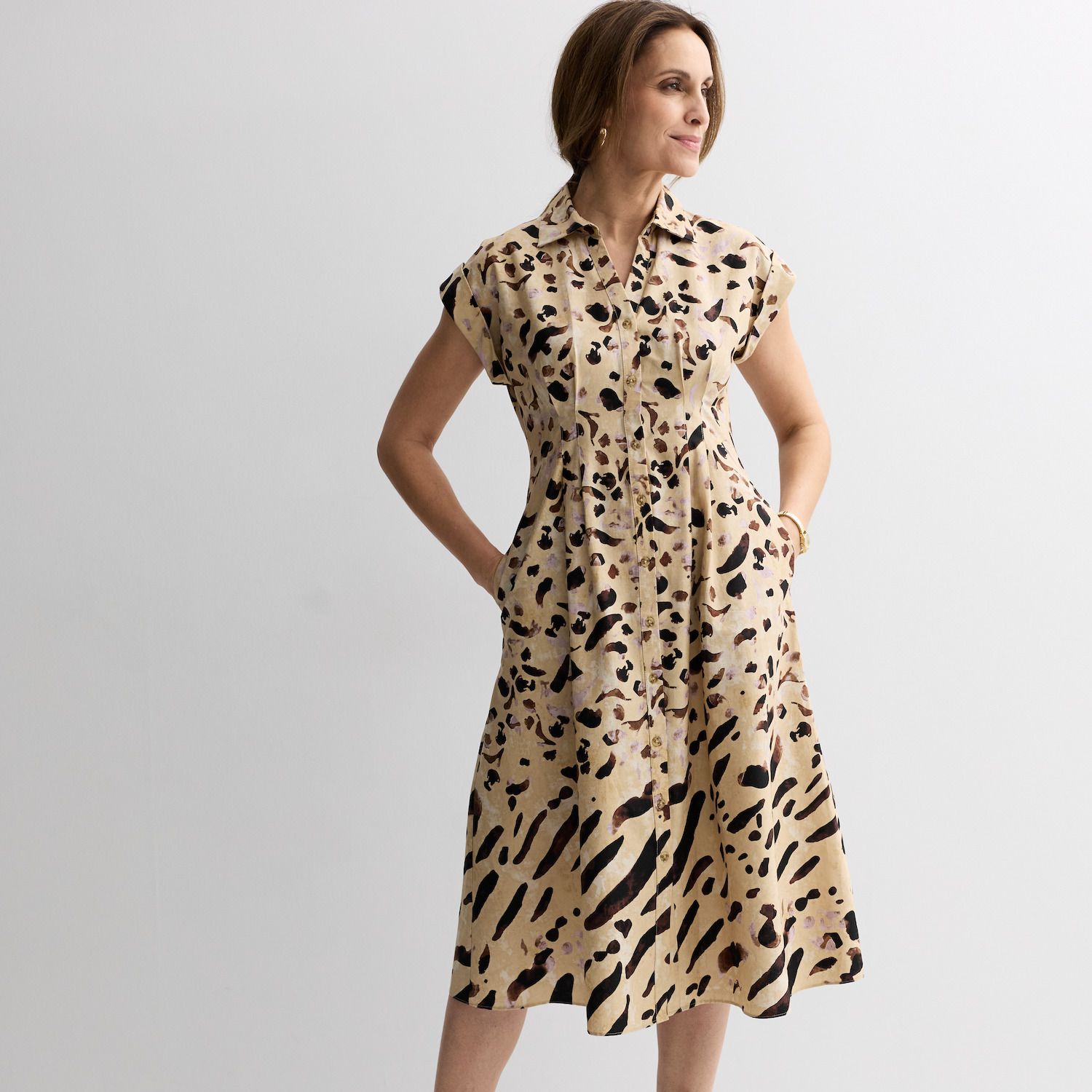 Женские платья Donna Ricco V-Neck Printed Shirt Dress