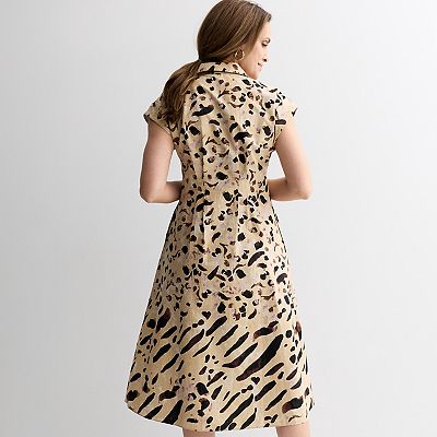 Women's Donna Ricco V-Neck Printed Shirt Dress, Size: 4, Brown Team