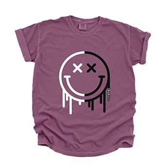 S.W.Smiley Black And White Drip - Women's Garment Dyed Graphic T-Shirt