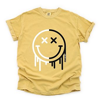 S.W.Smiley Black And White Drip - Women's Garment Dyed Graphic T-Shirt