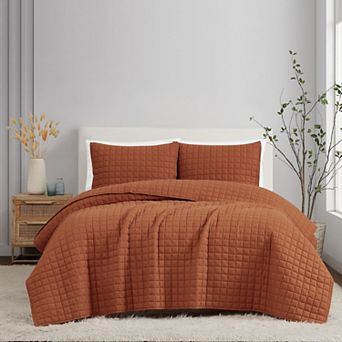 Brooklyn 3 pc Loom Solid Linen Quilt Set