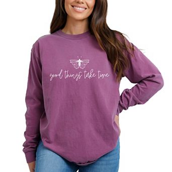 Simply Sage Market Good Things Take Time Butterfly Garment Dyed Long Sleeve