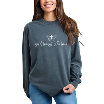 Simply Sage Market Good Things Take Time Butterfly Garment Dyed Long Sleeve