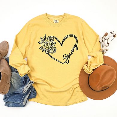 Simply Sage Market Grammy Heart Outline Garment Dyed Long Sleeve