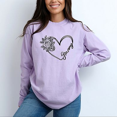 Simply Sage Market Grammy Heart Outline Garment Dyed Long Sleeve