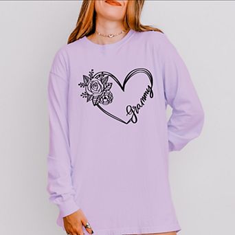 Simply Sage Market Grammy Heart Outline Garment Dyed Long Sleeve