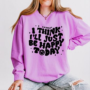 Simply Sage Market S.W.Smiley I'll Just Be Happy Today Lightweight Garment Dyed Sweatshirt
