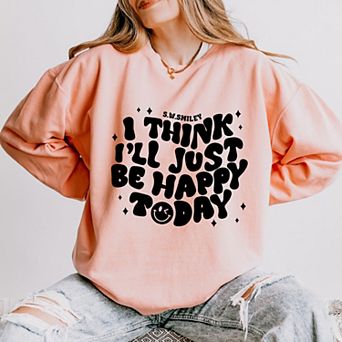 Simply Sage Market S.W.Smiley I'll Just Be Happy Today Lightweight Garment Dyed Sweatshirt
