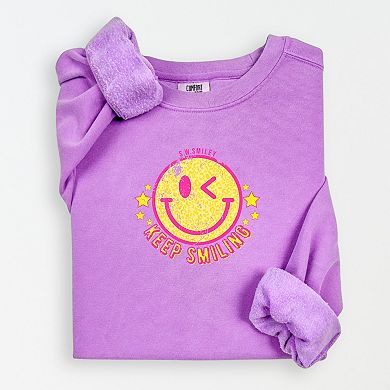 Simply Sage Market S.W.Smiley Keep Smiling Happy Face Lightweight Garment Dyed Sweatshirt