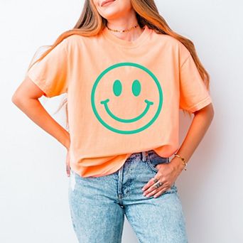 Simply Sage Market Smiley Face Outline Puff Print Garment Dyed Tee