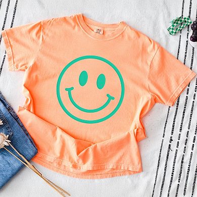 Simply Sage Market Smiley Face Outline Puff Print Garment Dyed Tee