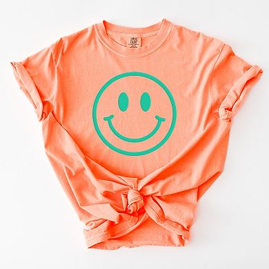 Simply Sage Market Smiley Face Outline Puff Print Garment Dyed Tee