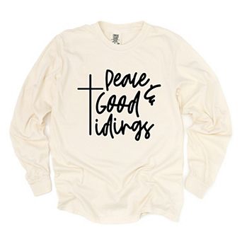 Simply Sage Market Good Tidings Cursive Garment Dyed Long Sleeve