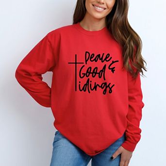 Simply Sage Market Good Tidings Cursive Garment Dyed Long Sleeve