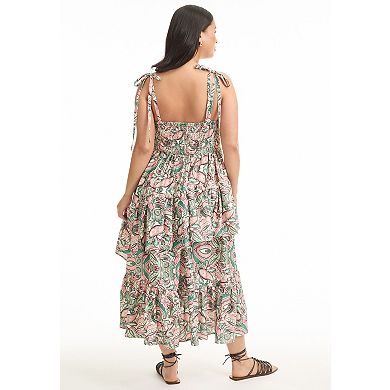 June + Vie Women's Plus Size Tiered Smocked Midi Dress