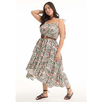 June & Vie Women's Plus Size Tiered Smocked Midi Dress