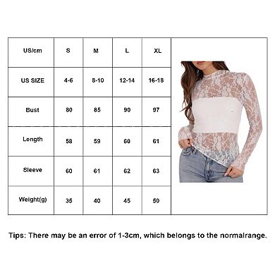 Women Blouse Lace Sheer Long Sleeve T-Shirt Mesh Top