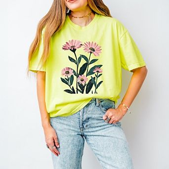 Simply Sage Market Pink Daisies Watercolor Garment Dyed Tee