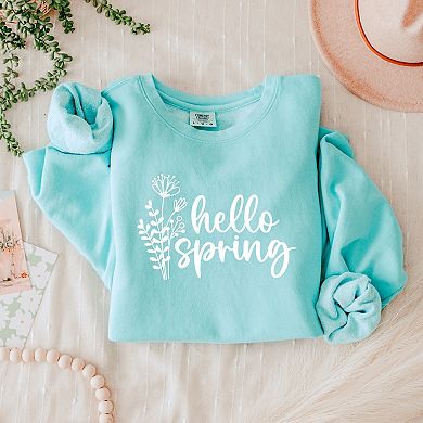 Hello Spring Flowers - Women's Lightweight Garment Dyed Sweatshirt