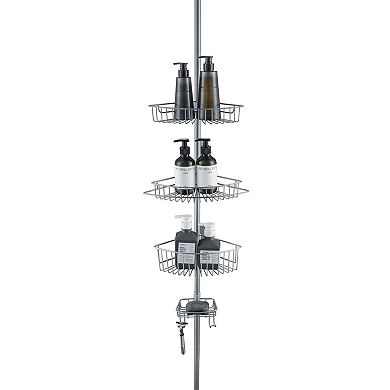 4 Tier Rustproof Shower Caddy Corner Organizer With Adjustable Shelves and Tension Pole