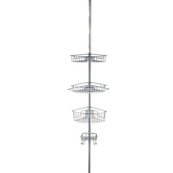 4 tier Rustproof Shower Caddy Corner Organizer With Adjustable Shelves and Tension Pole