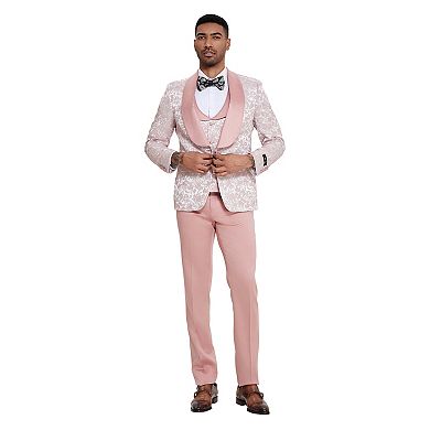 Men’s Skinny-Fit 3-Piece Paisley Suit with Satin Shawl Lapel & Matching Vest