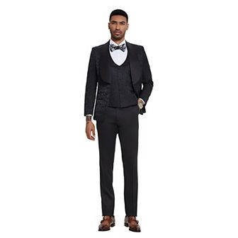 Men’s Skinny-Fit 3 pc Paisley Suit with Satin Shawl Lapel & Matching Vest