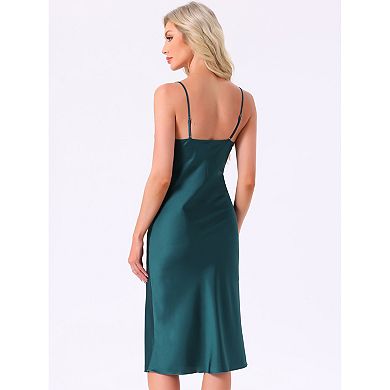 Women's Sleepdress Satin Silky Fishtail Hem Cowl Neck Sleeveless Spaghetti Strap Midi Nightgown